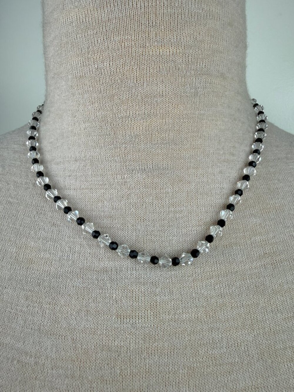 Clear & Black Glass Bead Crystal Necklace 18.5"